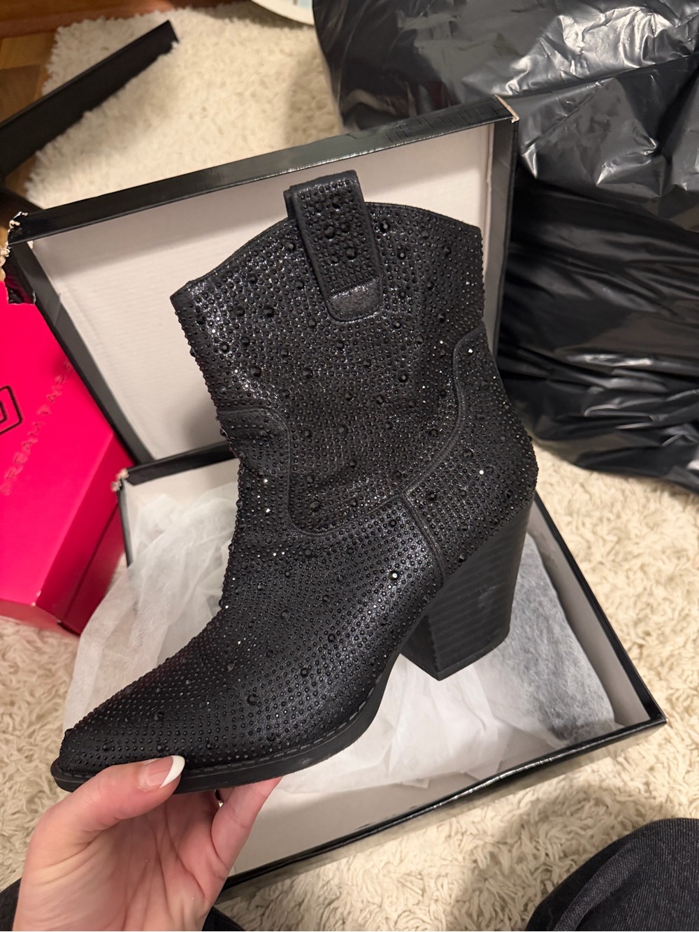 Forever 21 Black Studded Western Block Heel Ankle Boot